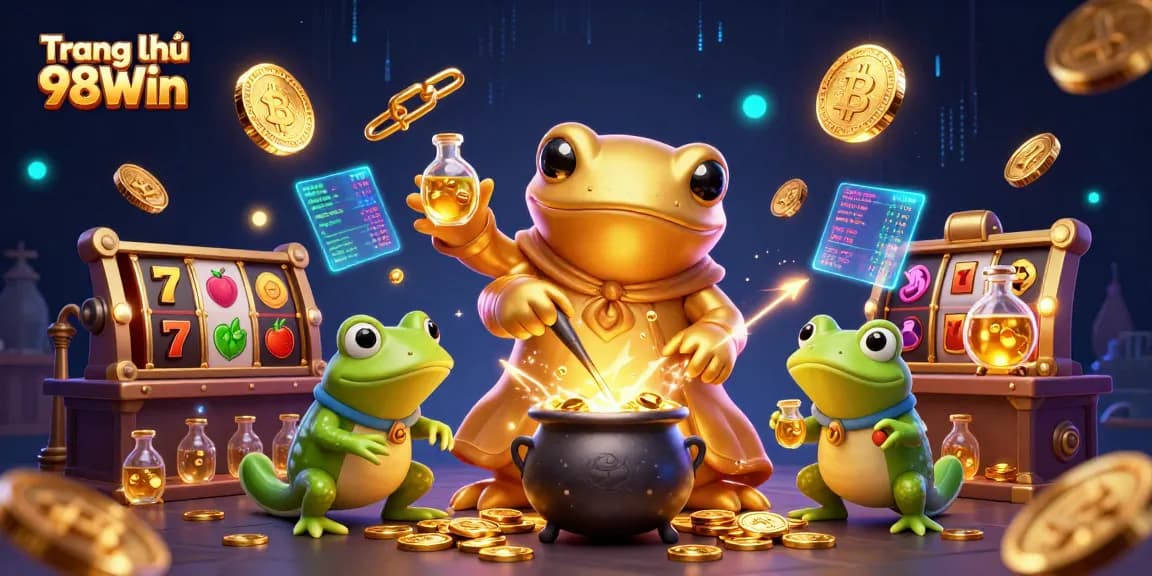 Experience thrilling gaming at Trang chủ 98Win with vibrant 3D casino elements and energetic characters.