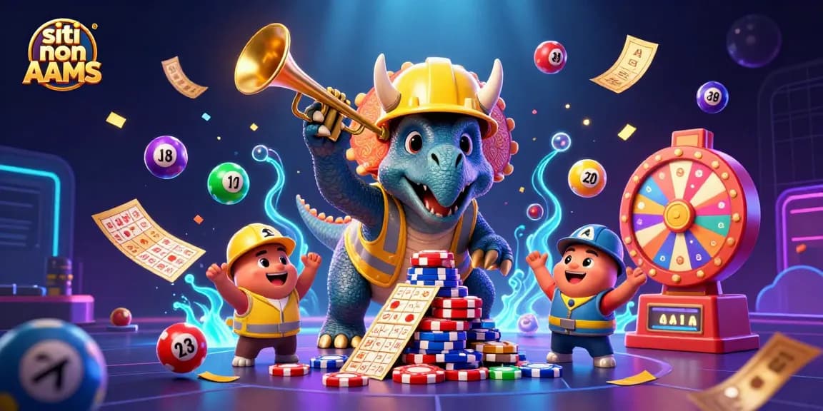 I casinò online non AAMS presentano un triceratopo e un parasaurolofo che festeggiano mentre si costruisce una piramide di fiches.