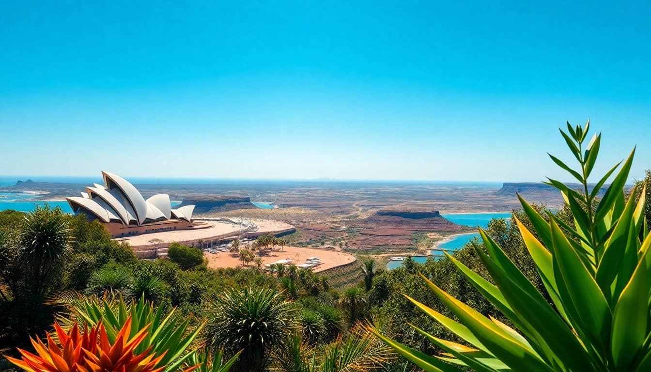 Landscape view of Australia highlighting its iconic features and vibrant flora.