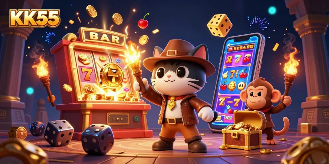 KK55 showcases exciting gameplay with a cat archeologist discovering treasures amid a casino adventure.