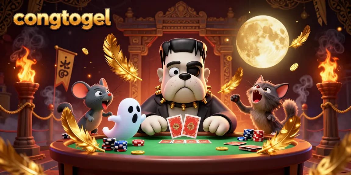 Engage with congtogel at a vibrant casino scene with a Frankenstein bulldog, ghost mouse, and werewolf kitten.