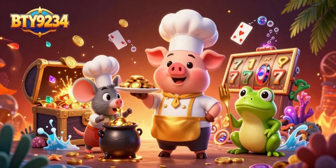 Experience winning strategies at BTY9234 with a lively casino-themed 3D illustration featuring vibrant characters and rich game elements.
