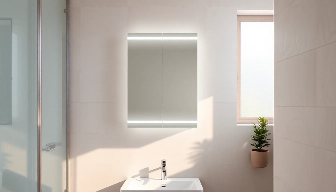 Stylische Ideen für einen spiegelschrank bad mit Beleuchtung im modernen Badezimmer