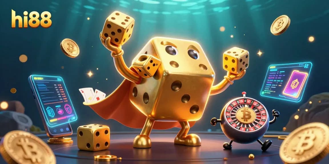 Engage with hi88's captivating gaming experience featuring a vibrant 3D casino scene.