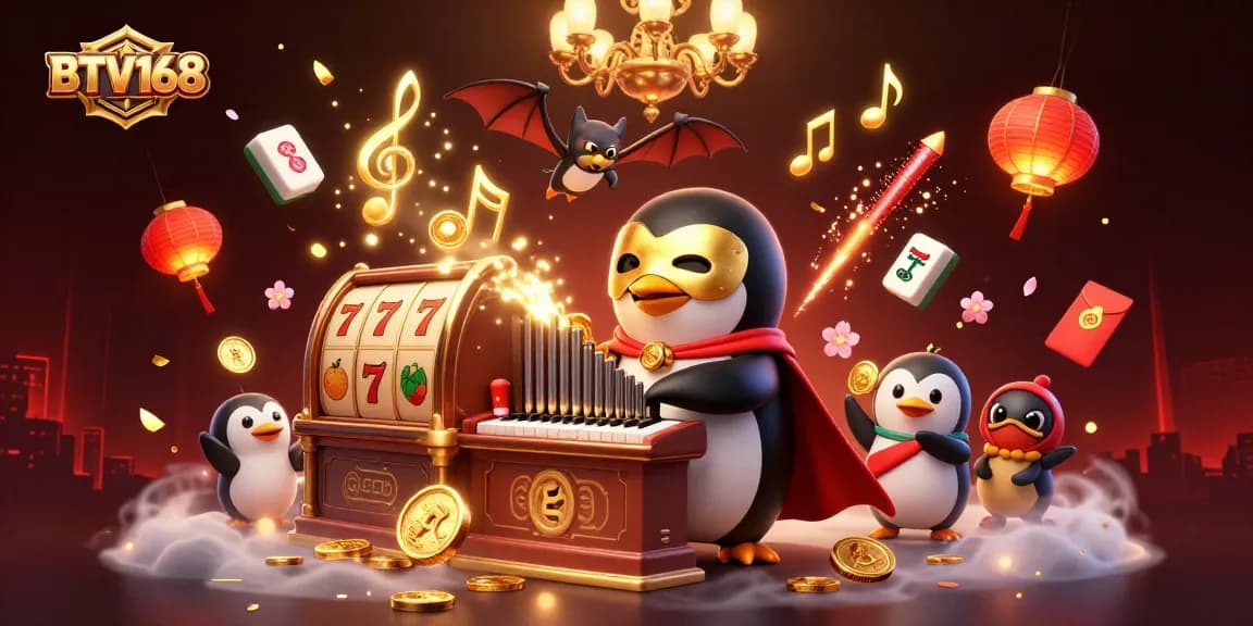 BTV168 offers thrilling slot games with a vibrant 3D penguin and extravagant casino elements.