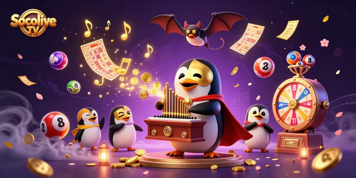 Experience dynamic gaming with Socolive TV as the penguin plays for a winning vibe.
