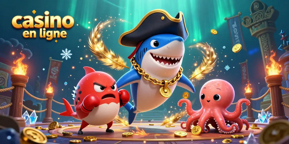 Accédez au monde captivant des jeux de casino en ligne avec un requin pirate et des personnages amusants.
