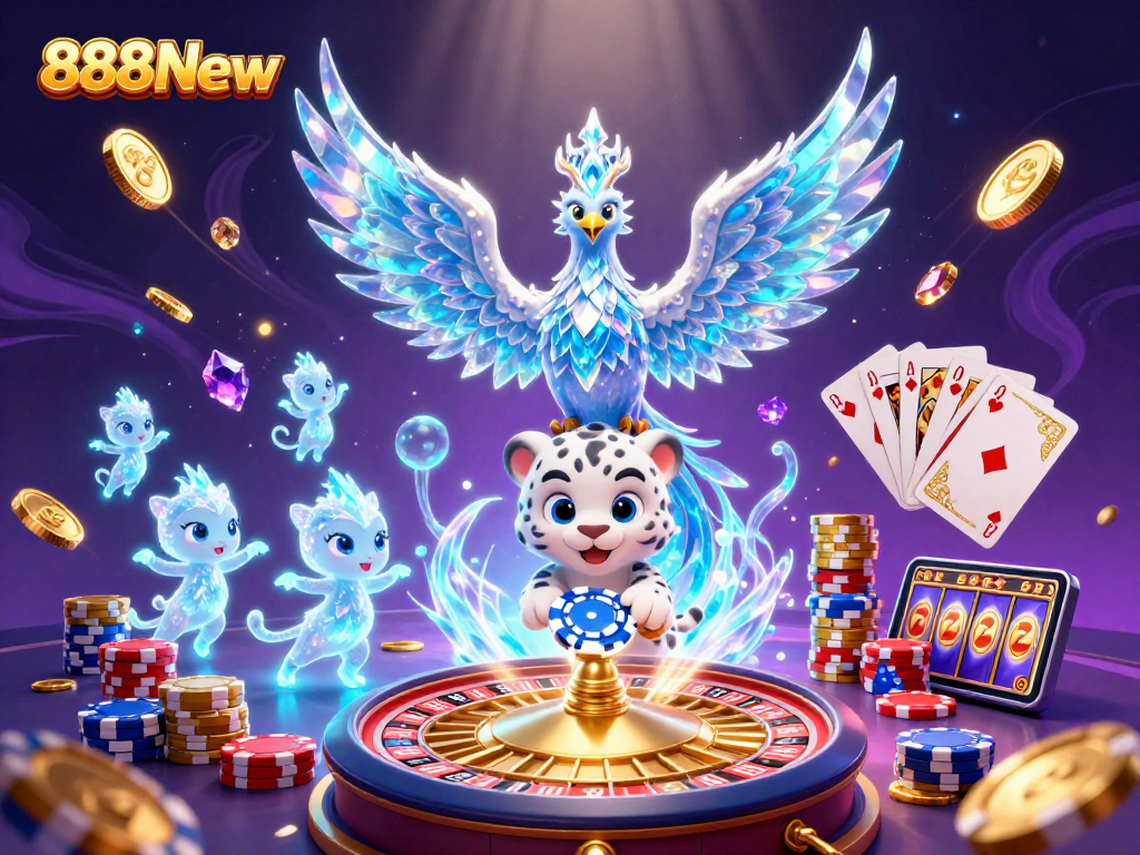 Engage in thrilling gameplay at 888New with ice phoenixes and golden casino elements