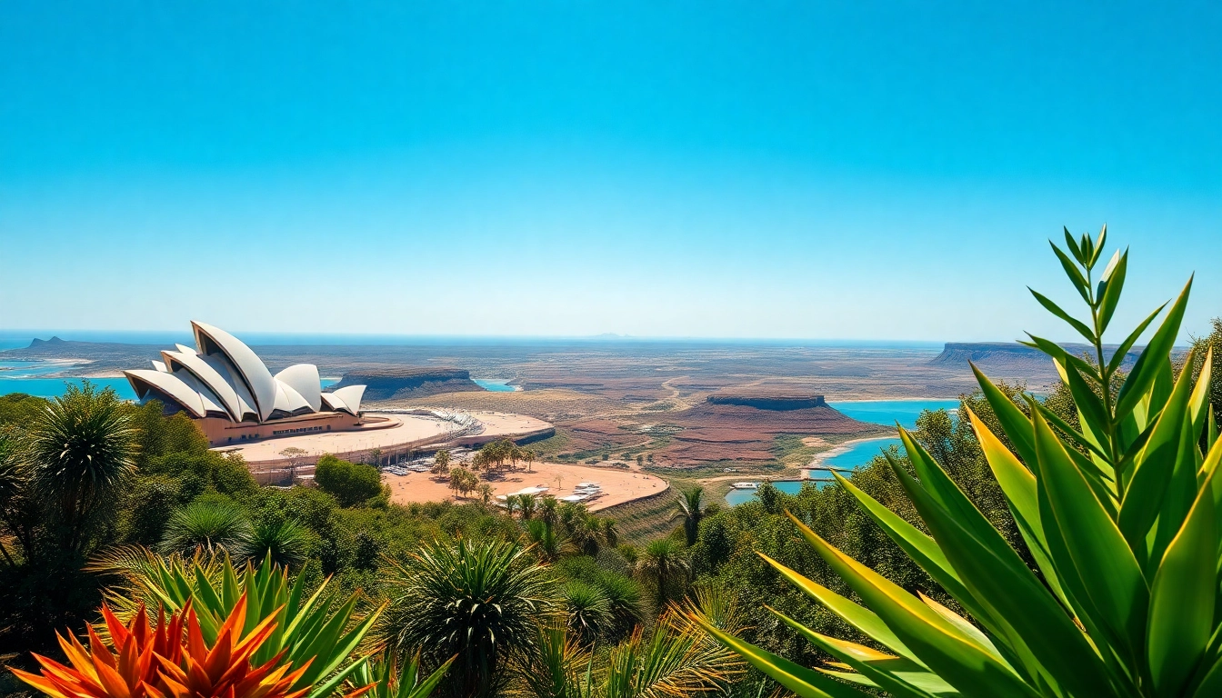 Landscape view of Australia highlighting its iconic features and vibrant flora.