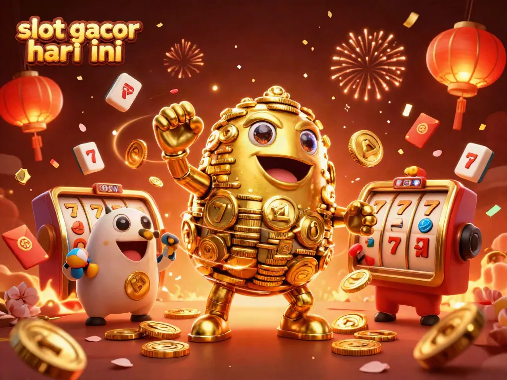 Menangkan permainan dengan slot gacor hari ini yang diilustrasikan dengan makhluk golem kuno dan simbol slot.