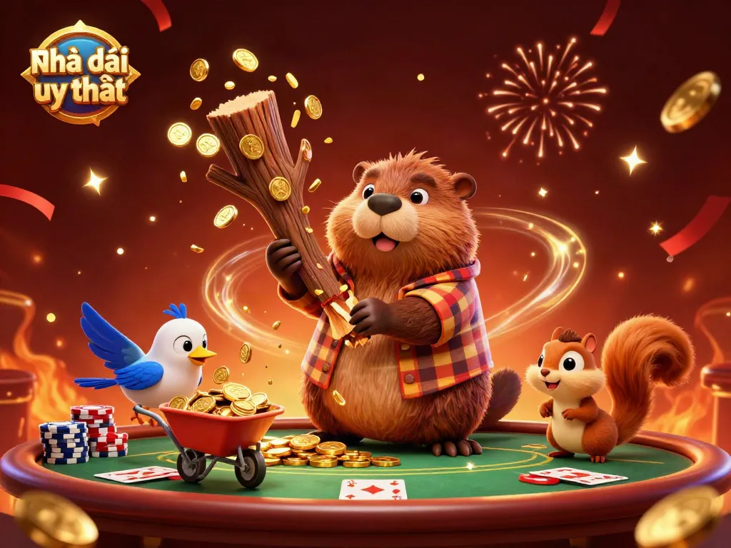 Enjoy gaming at Nhà cái uy tín with vibrant casino elements, gold coins, and celebratory confetti.