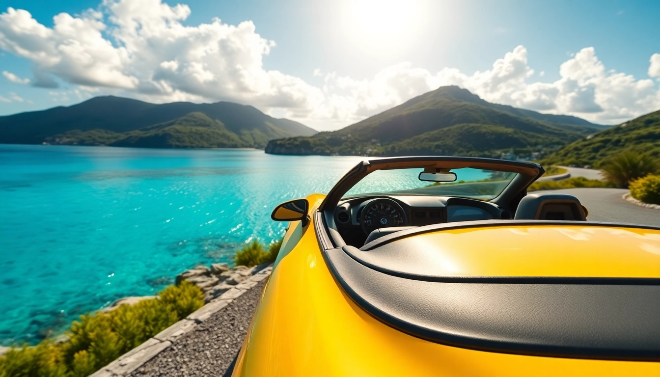 Experience the thrill of renting a car in St Barth with a beautiful convertible against coastal views.
