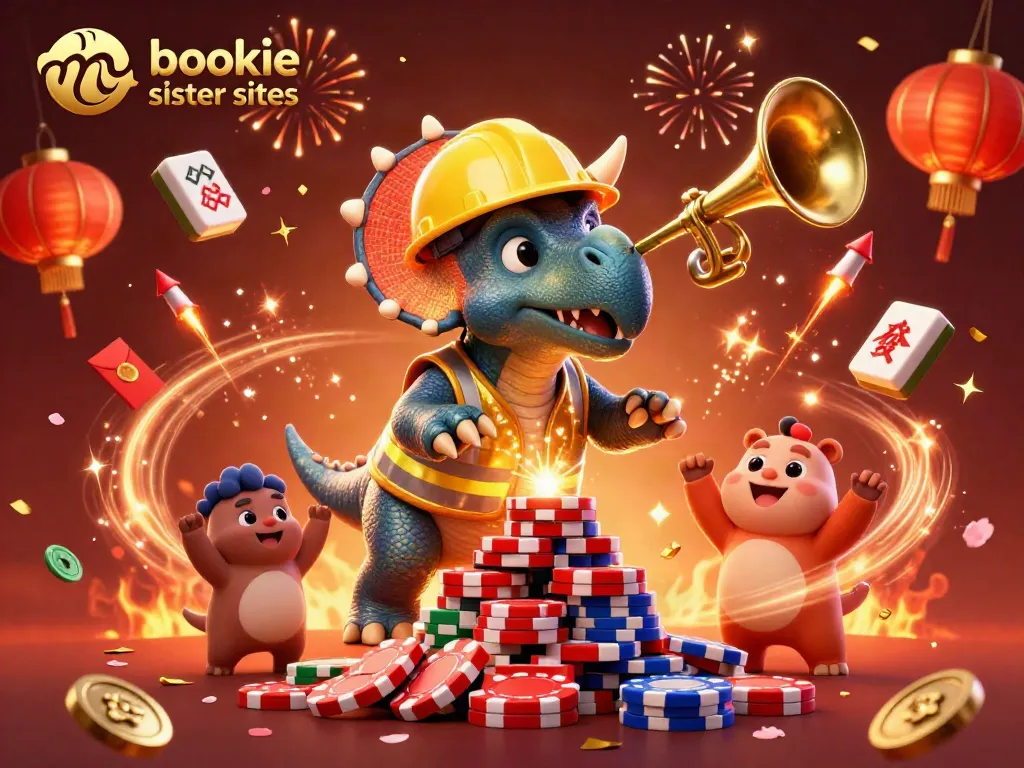 Explore vibrant mybookie sister sites in a celebratory 3D illustration with dynamic casino elements.