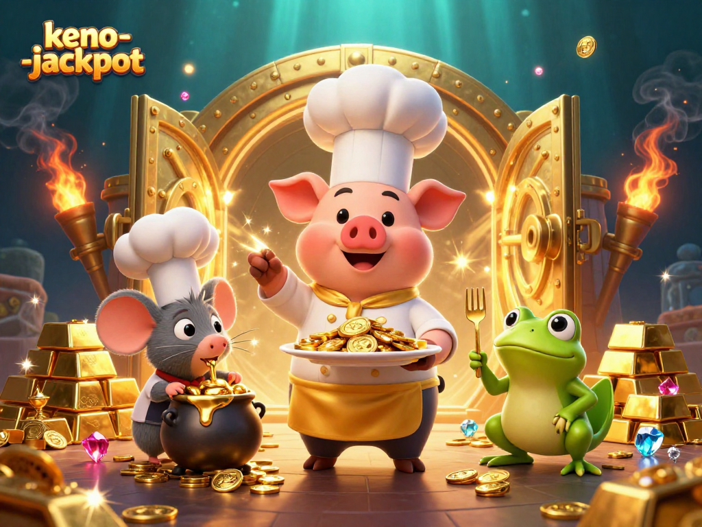Experience the thrill of keno-jackpot with lively characters and gold rewards in this colorful scene.