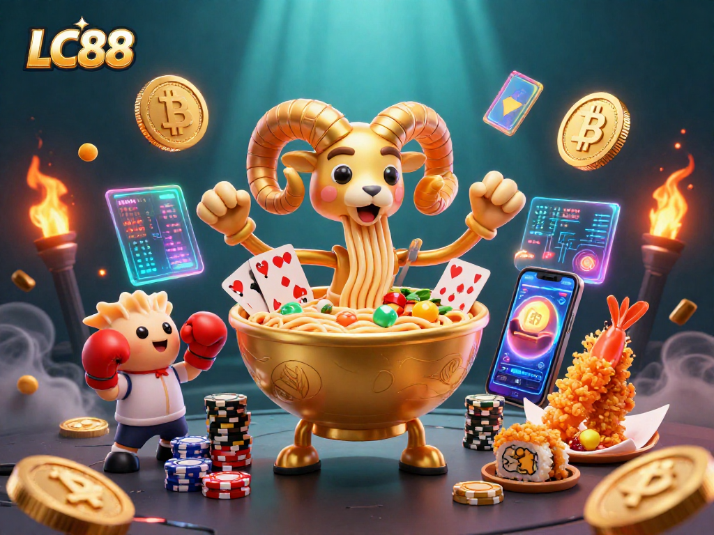 LC88 offers an exciting gaming experience with a vibrant scene of 3D characters and crypto elements.