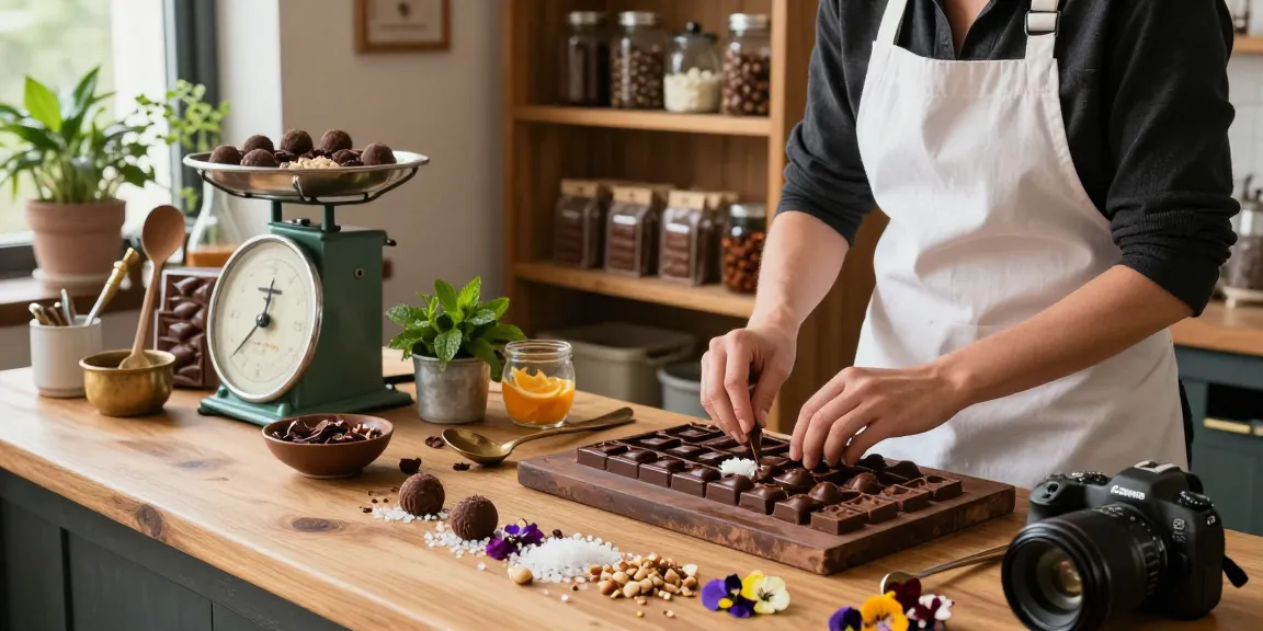 Crafting exquisite chocolates with the m98 flavor in a cozy artisan workshop.