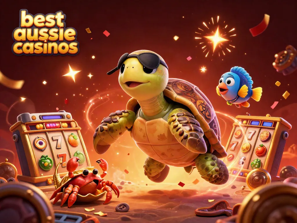 Experience the thrill at the best aussie online casinos with our animated design featuring vibrant casino elements.