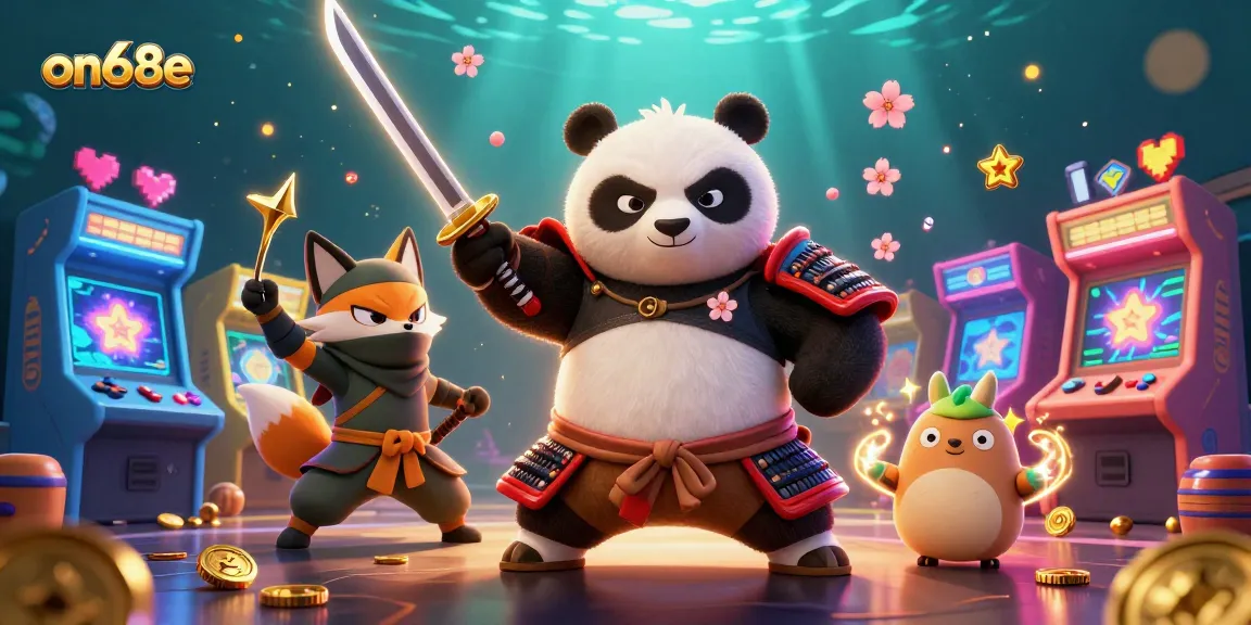 Experience thrilling gaming action at on68e with vibrant 3D characters and casino elements!