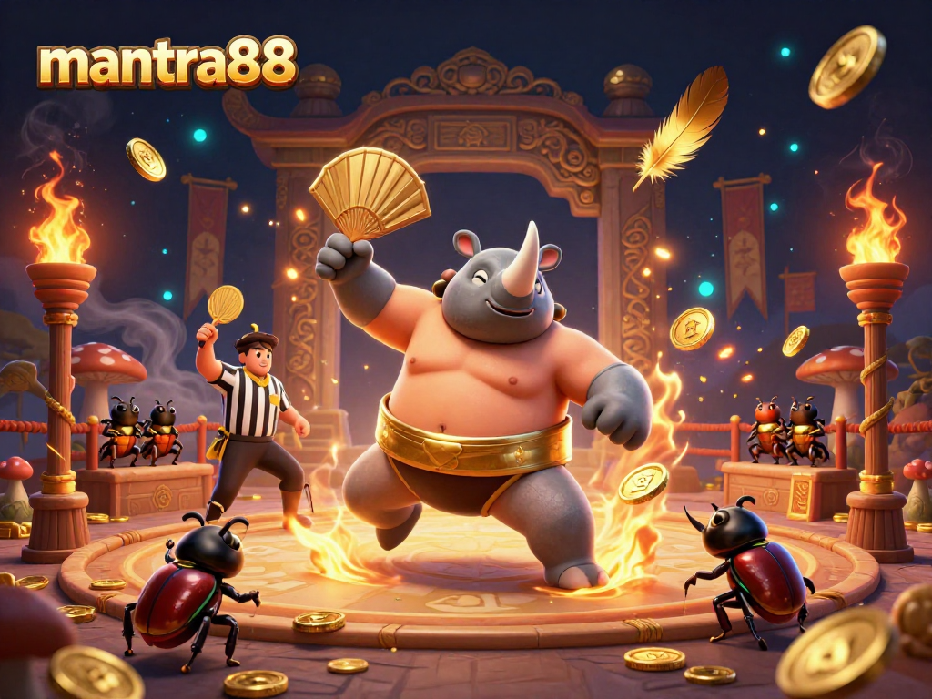 Experience the excitement of mantra88 with an engaging 3D casino scene featuring unique characters and elements.