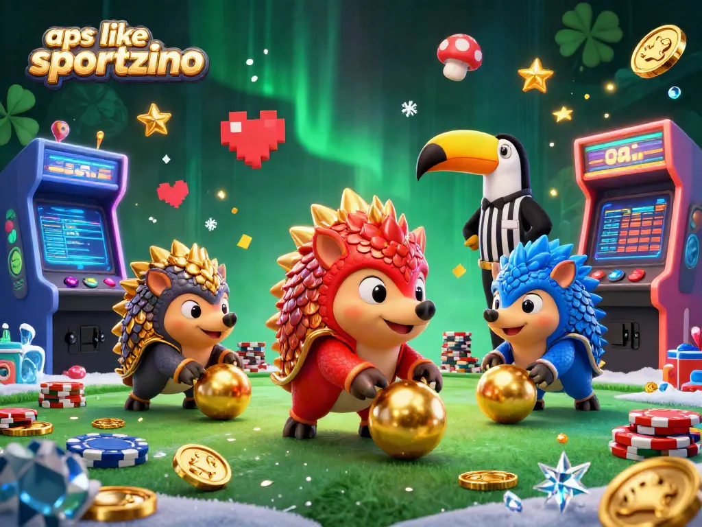 Engage with apps like sportzino through exciting 3D cartoon pangolins in a vibrant casino scene.