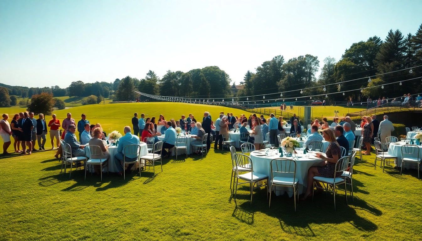 Hosting Events with vibrant outdoor gatherings at a golf venue showcasing elegant setups.