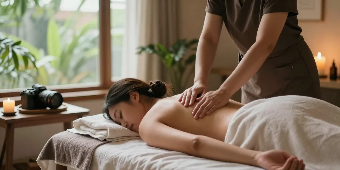 마사지 치료를 받는 고객과 편안한 스파 환경