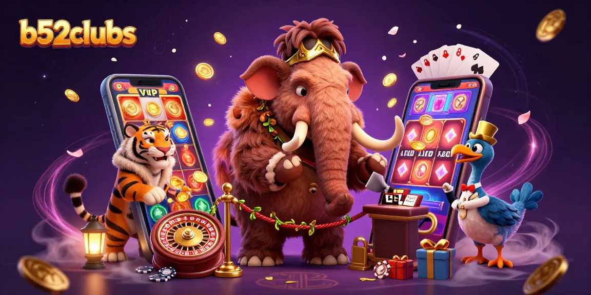 Woolly mammoth bouncer checks IDs at b52clubss casino entrance, surrounded by thrilling gaming elements.