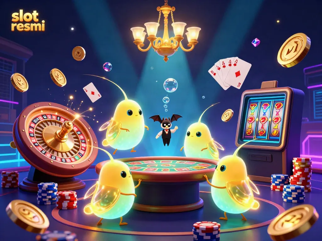 Experience the excitement of slot resmi in a vibrant casino setting illuminated by glowing characters.