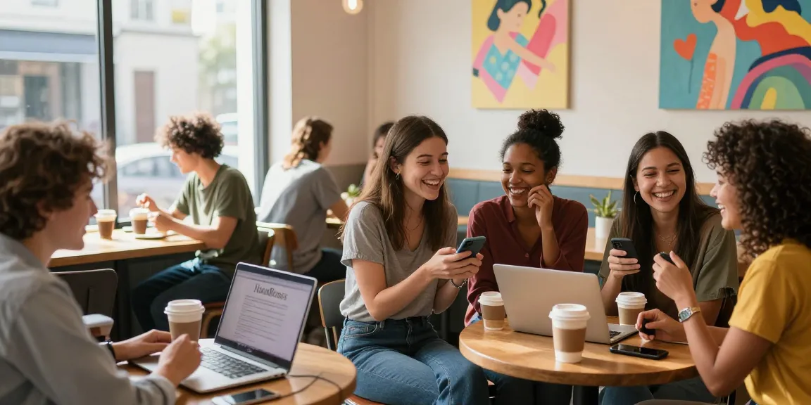 Connecting singles through HundRoses in a warm coffee shop environment.