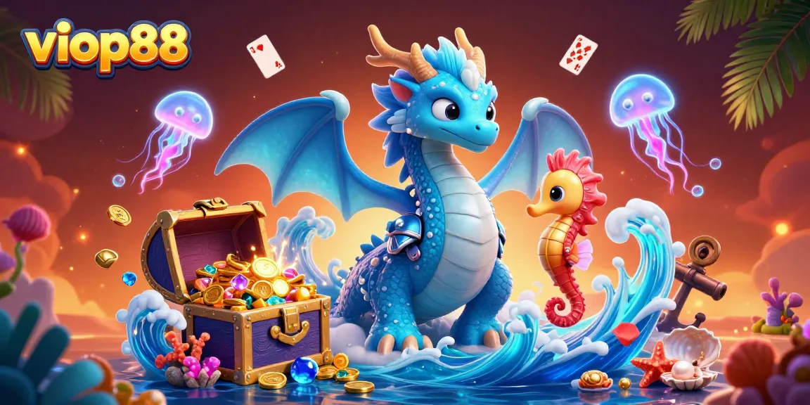 Engage with the exhilarating world of viop88 where a majestic water dragon and coral knight explore underwater treasures.