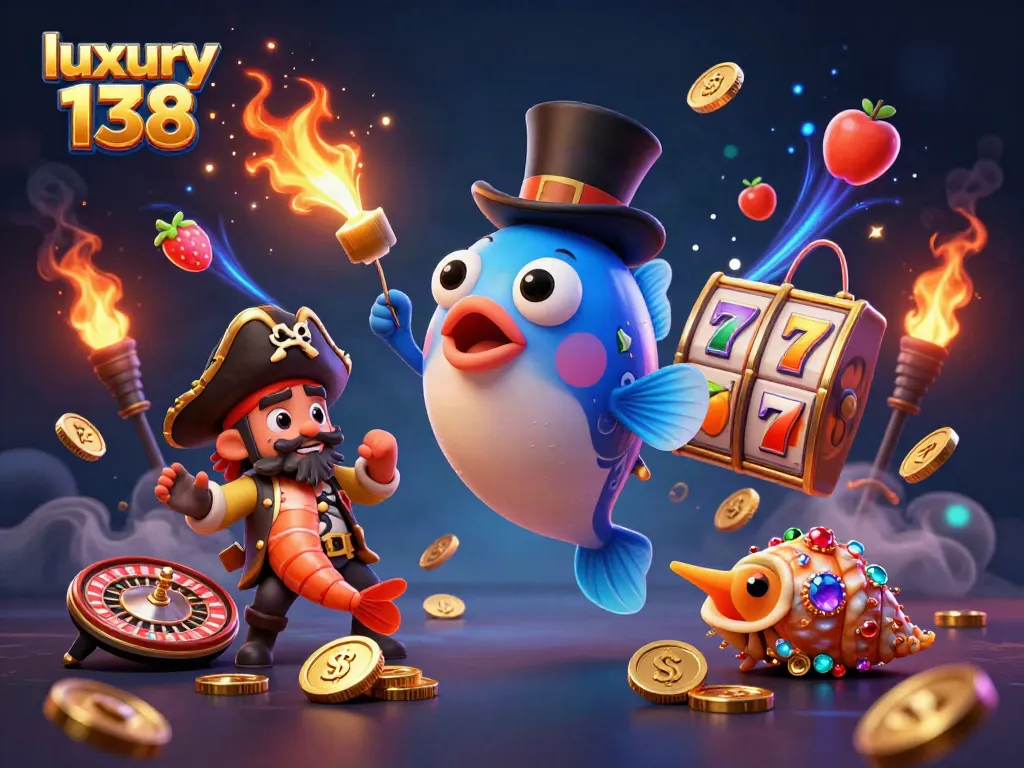 Experience the excitement of luxury 138 casino games featuring rich visuals of slot reels and sparkling coins.
