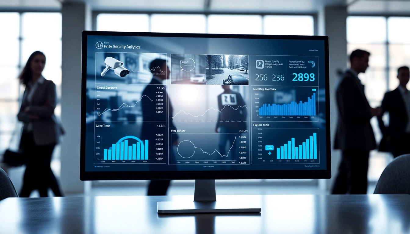 Monitor displaying security camera analytics showcasing real-time data and insights.