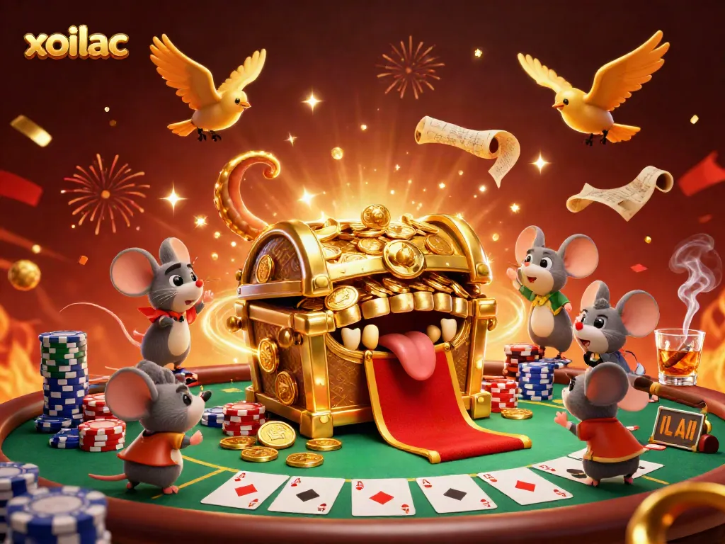Experience the dazzling xoilac treasure chest in this vibrant casino scene.