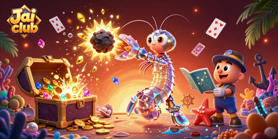 Engage in thrilling gameplay at Jai club with vibrant characters and casino-themed elements amid golden treasures.