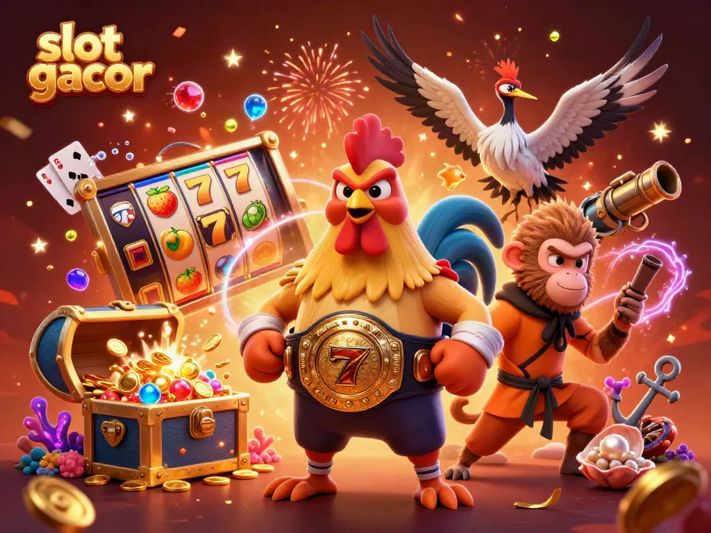 Experience the thrill of slot gacor with vibrant characters and rich gaming elements in this dynamic 3D scene.