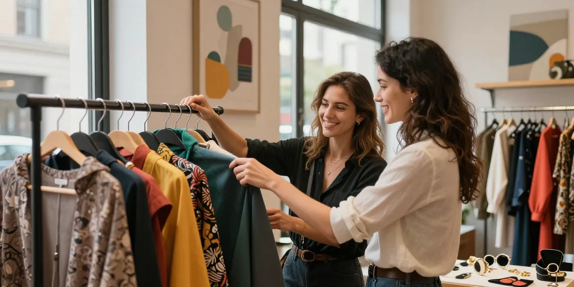 Consulenza d'immagine: stylist che consiglia un cliente su abbigliamento e accessori in un ambiente urbano.