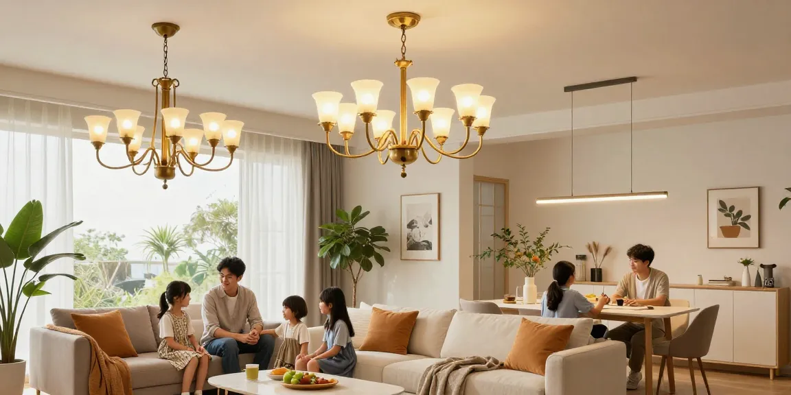 Lustre LED moderne în diverse stiluri care iluminează o cameră de zi primitoare, evidențiind designul și eficiența energetică.