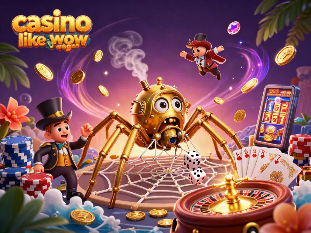 Cascade of winning opportunities at casino like wow vegas with golden chips, coins, and slot reels.
