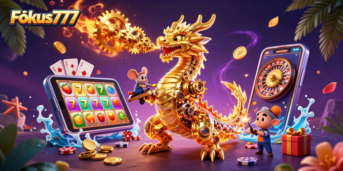 Experience the excitement of Fokus777 with vibrant slot games and dynamic casino visuals.