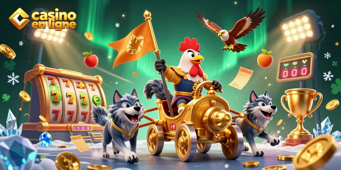 Jouer sur un casino en ligne avec un roi coq téméraire, des jetons dorés et des symboles de jackpot en action.