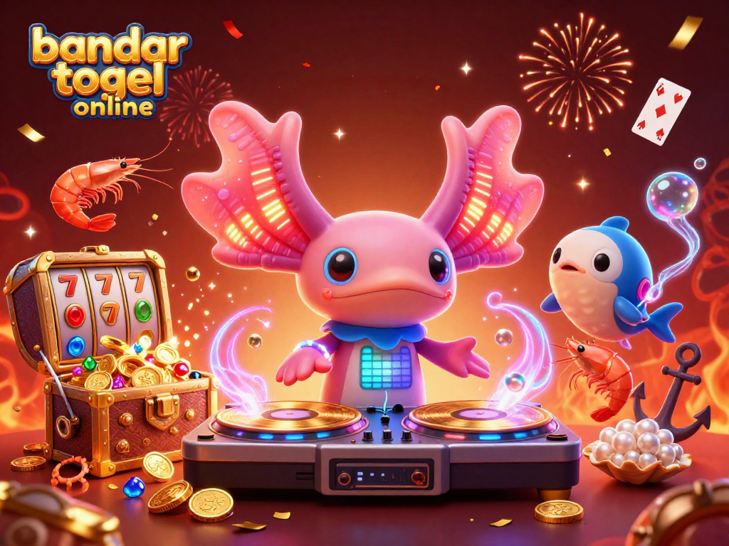 Experience the thrilling bandar togel online atmosphere in a vibrant casino illustration with lively characters.