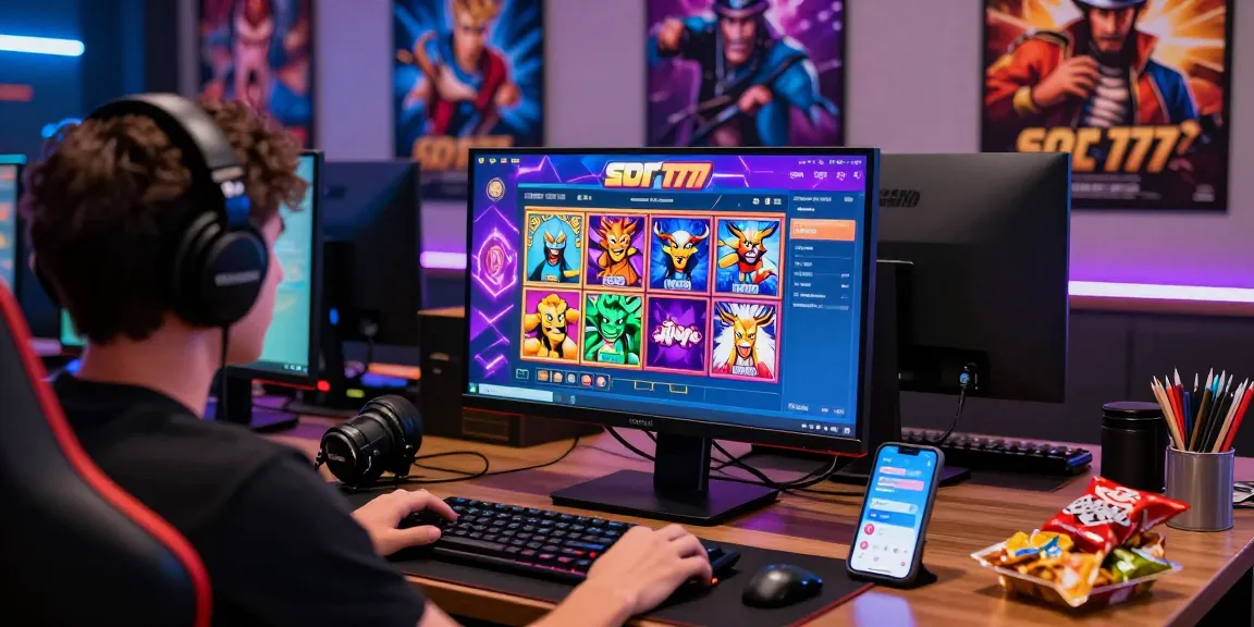 Engaging Slot 777 gaming setup showcasing vibrant graphics and accessories