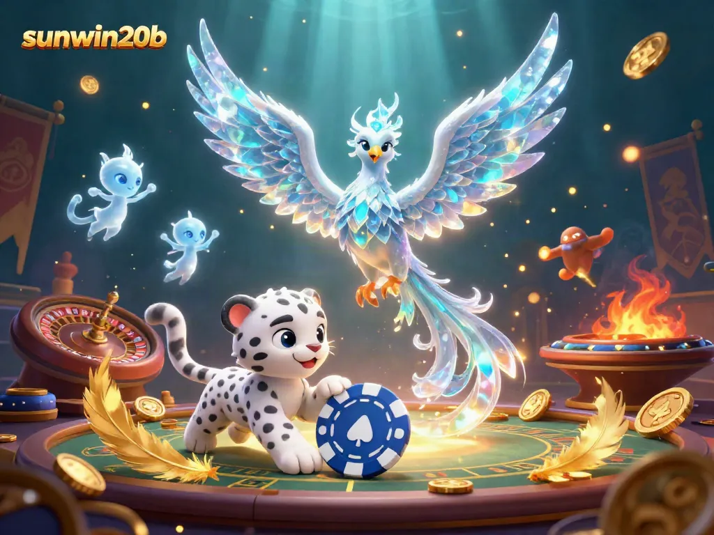 Engage in thrilling gameplay with sunwin20b, featuring an ice phoenix, leopard, and casino elements.