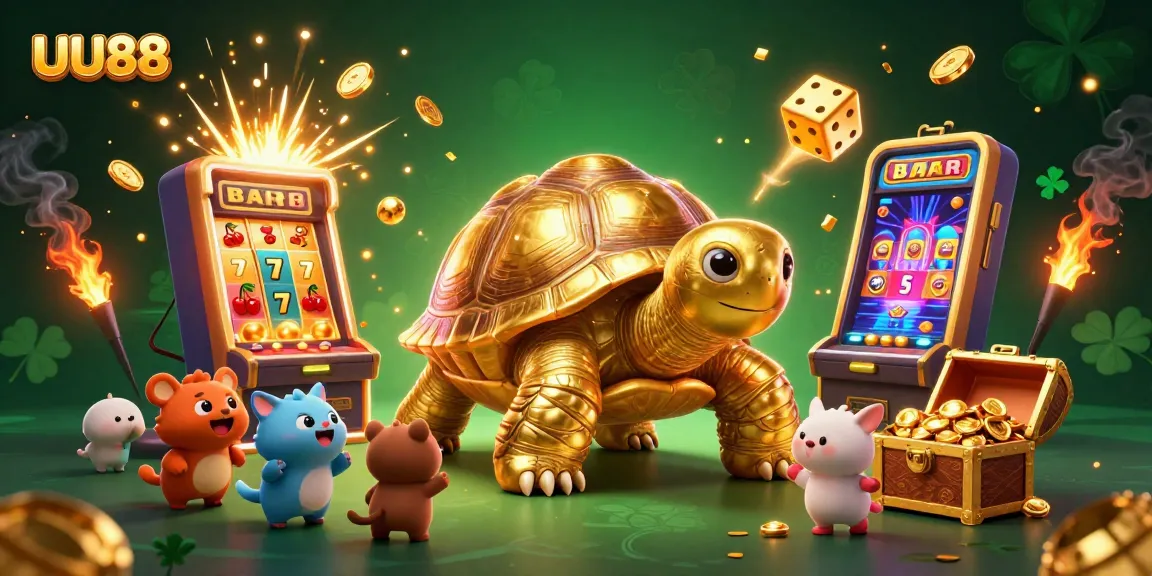 Experience the excitement of UU88's casino games with golden tortoise pinball and slot machine jackpots.