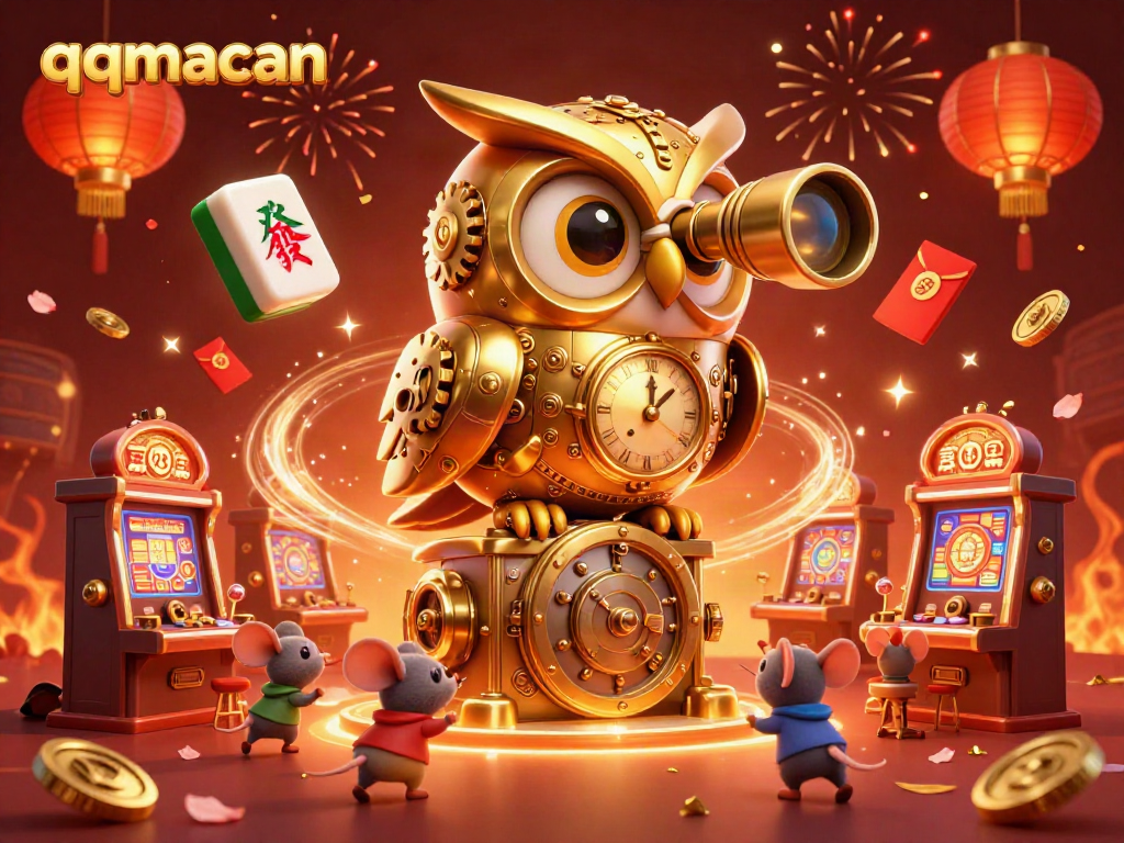 Experience thrilling gameplay with qqmacan as the golden owl scans the bustling casino floor!