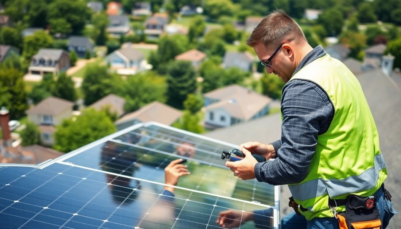 Solar repair company New Jersey technician performing maintenance on solar panels.