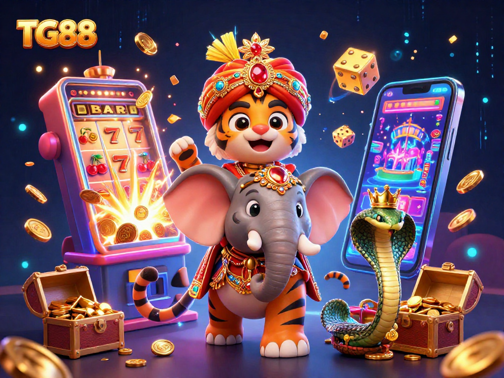 Experience the excitement of TG88 casino with vibrant 3D illustrations featuring dynamic slot games and thrilling jackpots.