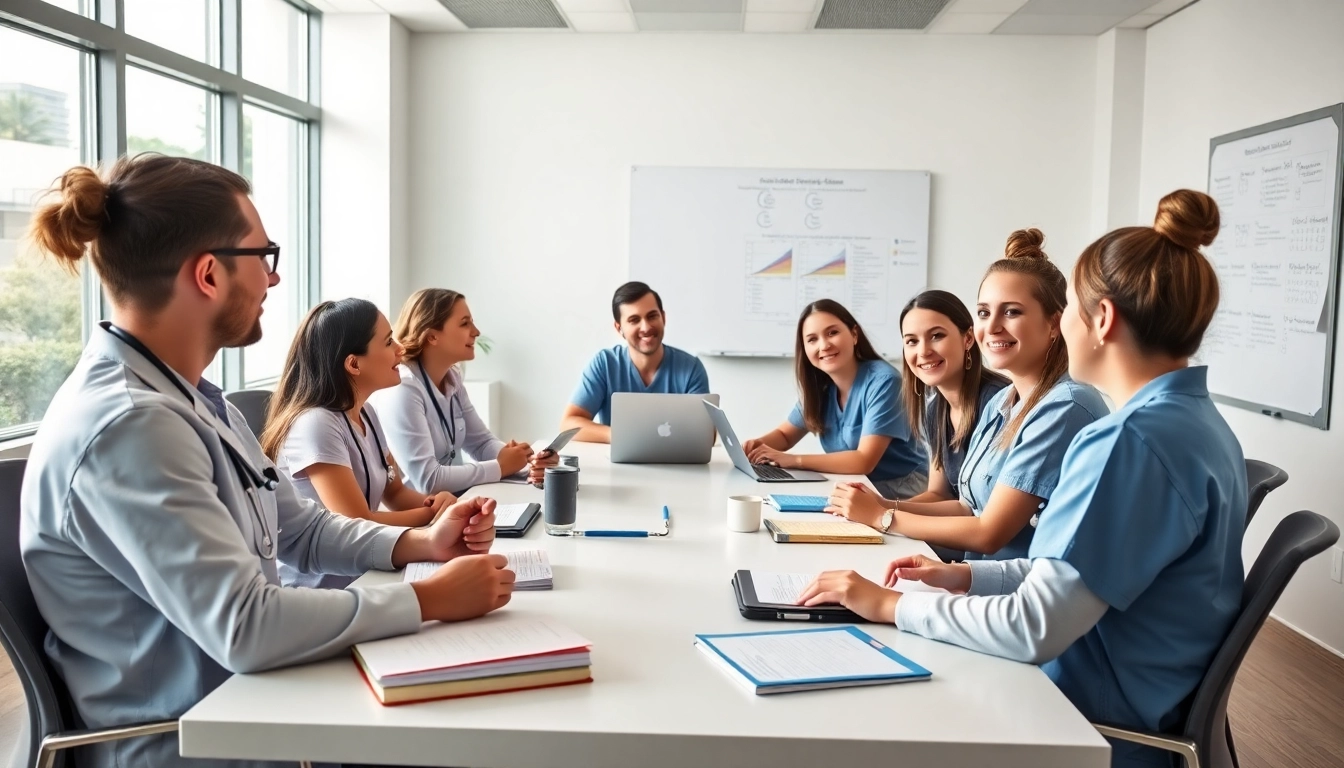 Participants in an in person Nclex review in Houston collaborate in a vibrant classroom setting.