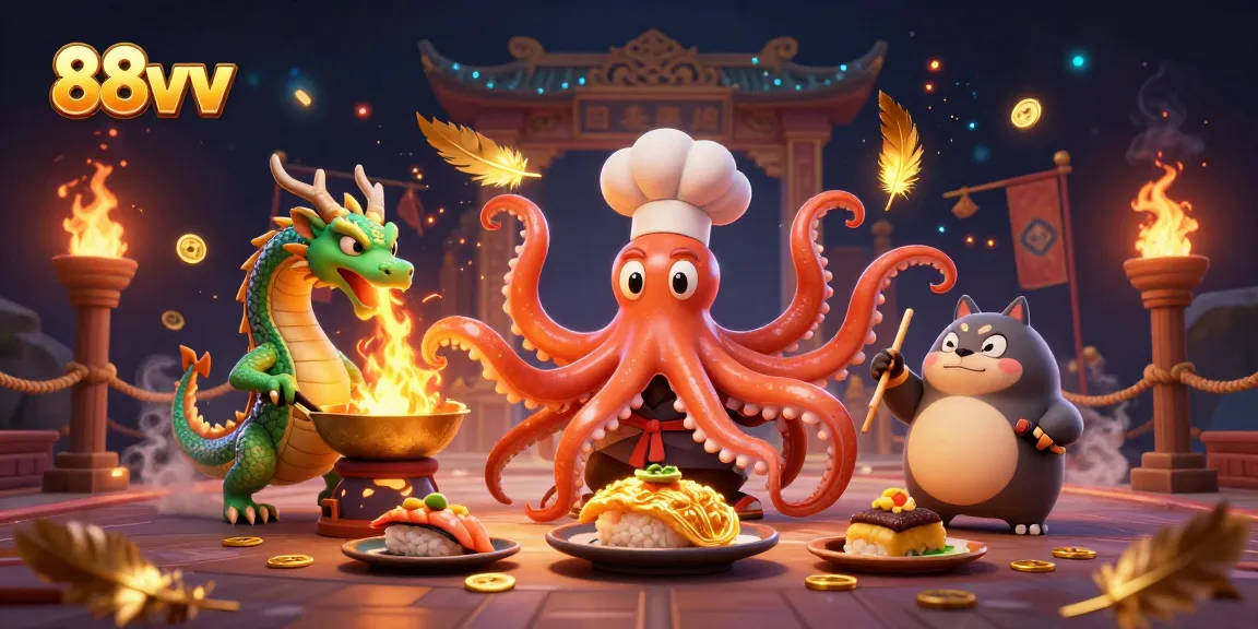 Enjoy thrilling adventures at 88vv with a culinary twist presented by a magical octopus chef.
