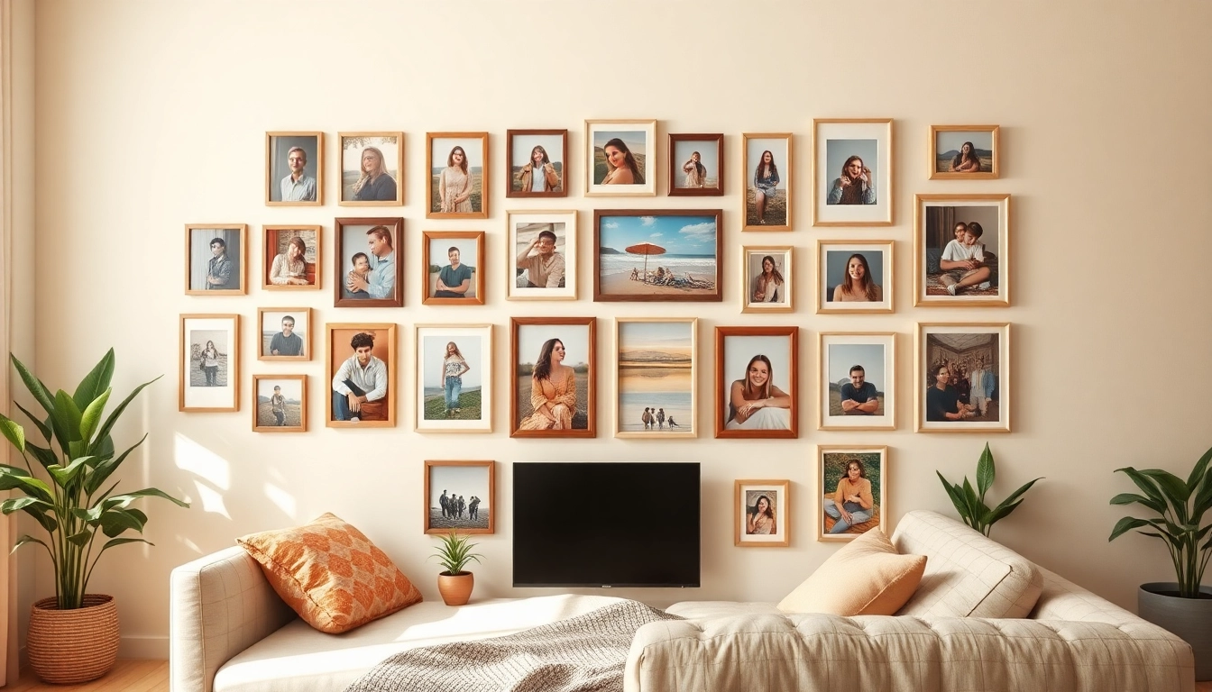 Showcasing a vibrant photo wall filled with personal memories framed elegantly.